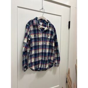 Gap Kids Boys Medium M Plaid Flannel Shirt Long Sleeve Button Down Blue Red